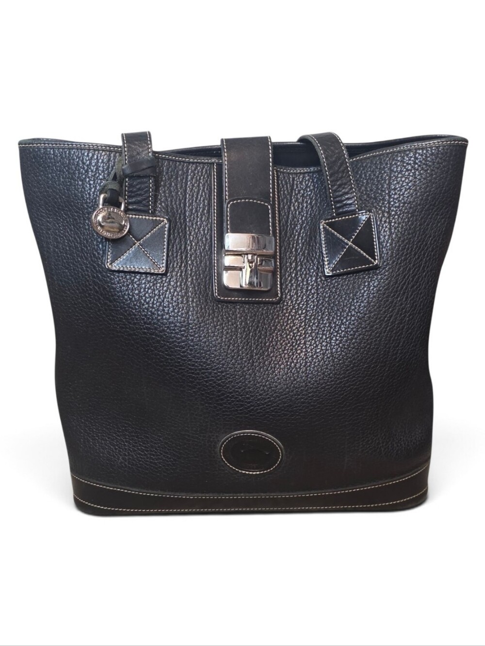 Vintage Dooney & Bourke Black Pebbled Leather Bucket Tote Bag - Picture 1 of 8